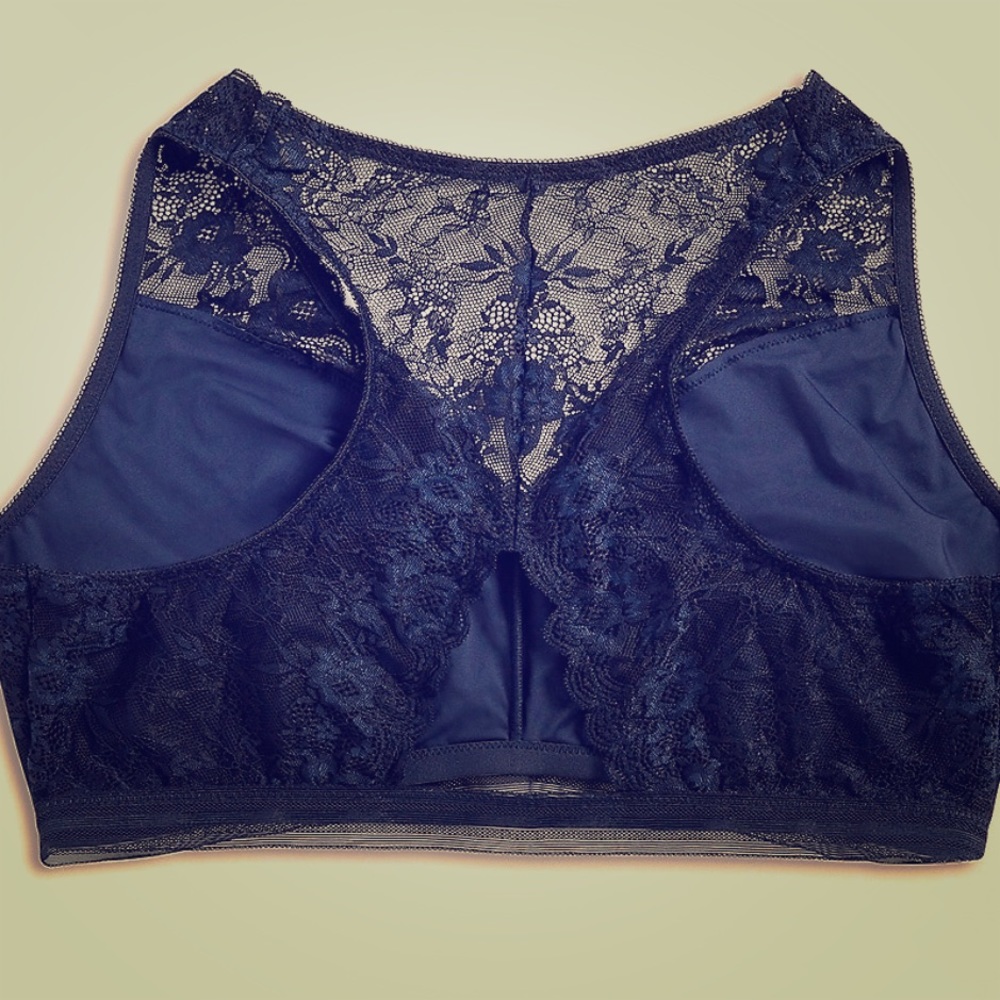 Plus Size Blue Cut Out Back Lace Bralette